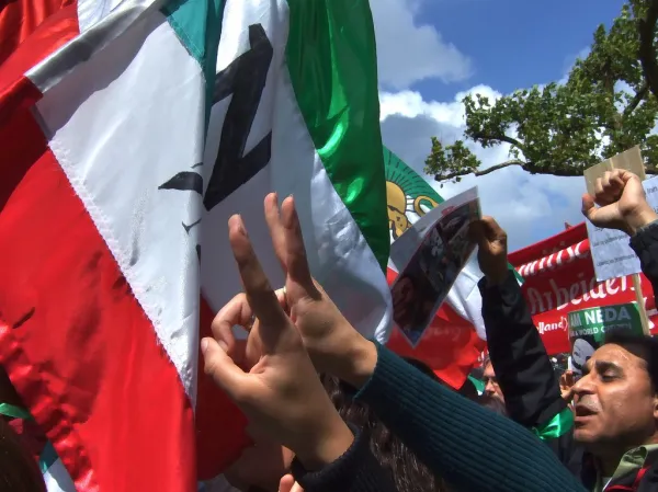 Waving flags and shouting slogans