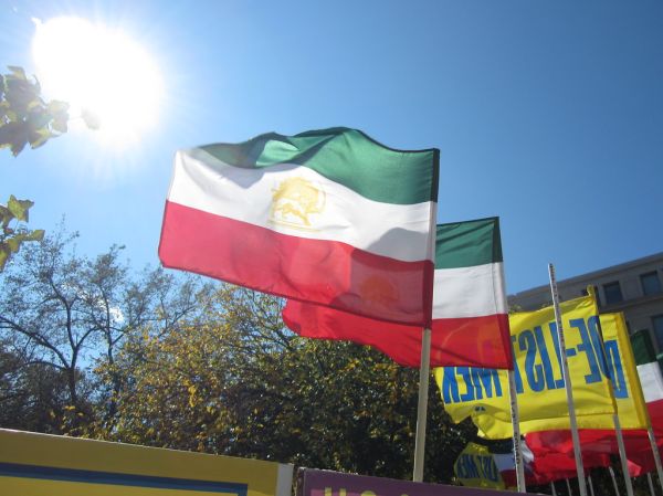 Iranian flags at MEK protest