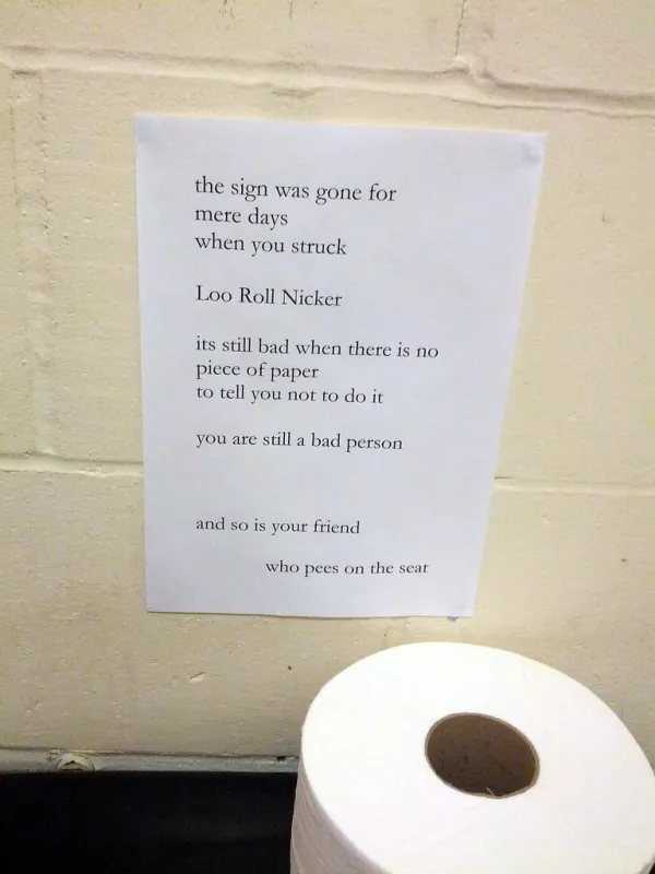 Free verse poem about loo roll theft, toilet, the office, Hackney, London, UK