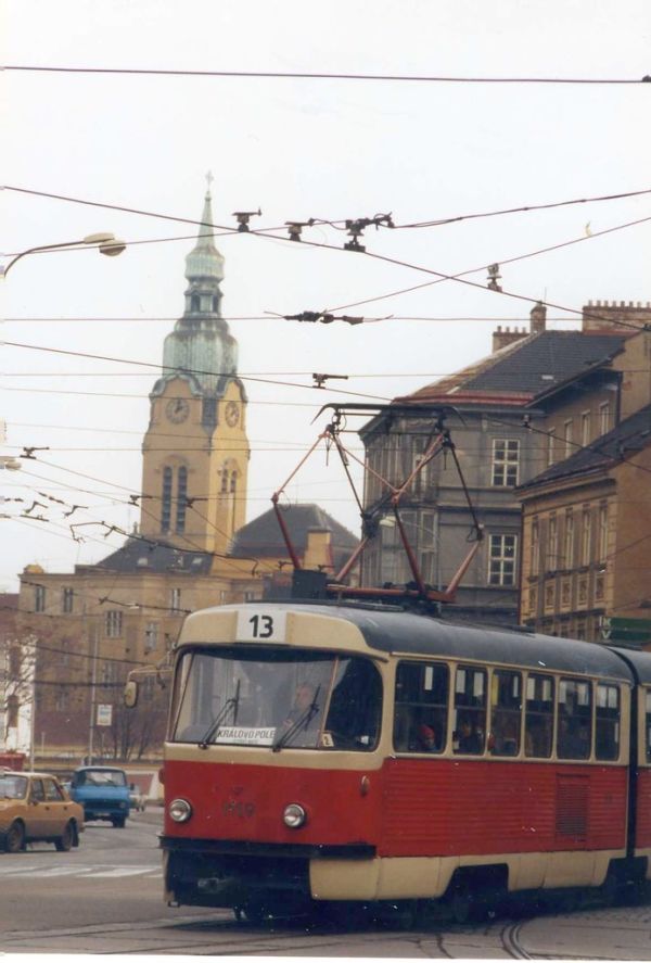 BRNO Tramvaj, Feb 1992 Articulated Tatra K2 car 1119, linka 13