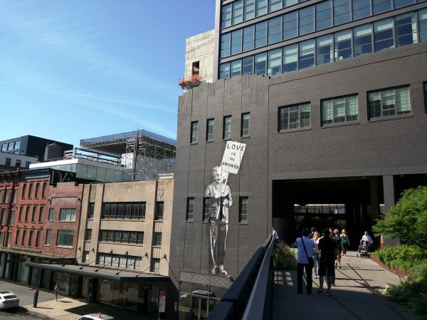 Einstein protester mural, the Highline, Chelsea, New York City, NY, USA