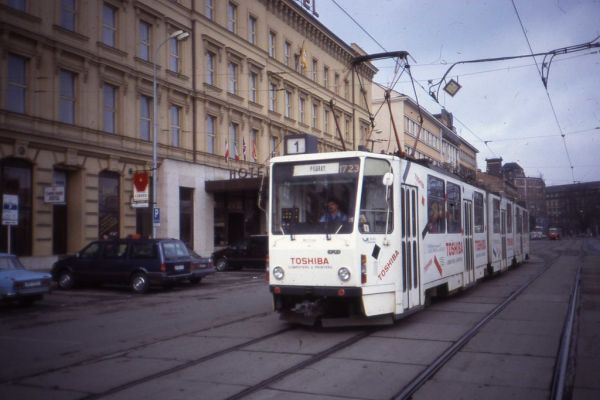 Brno Tatra KT8D5 tram nr 1723 , Linka 1 to Pisarky. March 1992