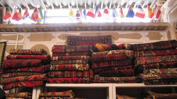 Flags in carpet store