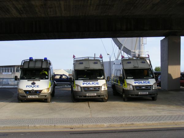 Hertfordshire Police out in force, Bow flyover. Olympic games closing ceremony