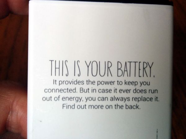 Fairphone battery text, Hackney, London, UK