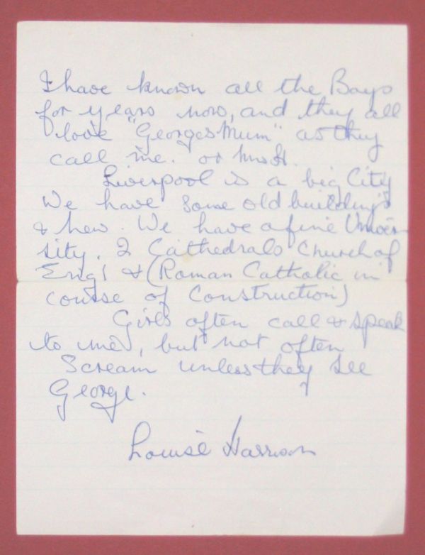 Letter from Beatle George Harrison's mother Louise - page 2