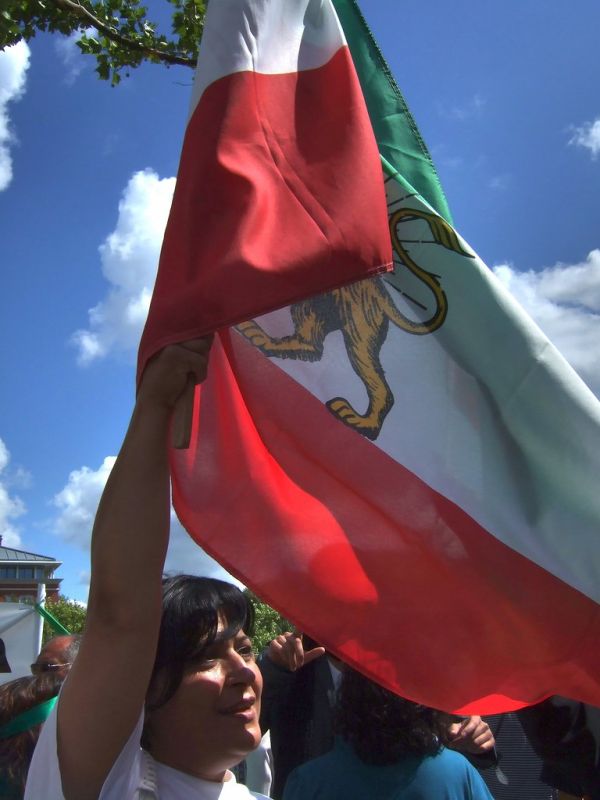 Woman holding up a flag