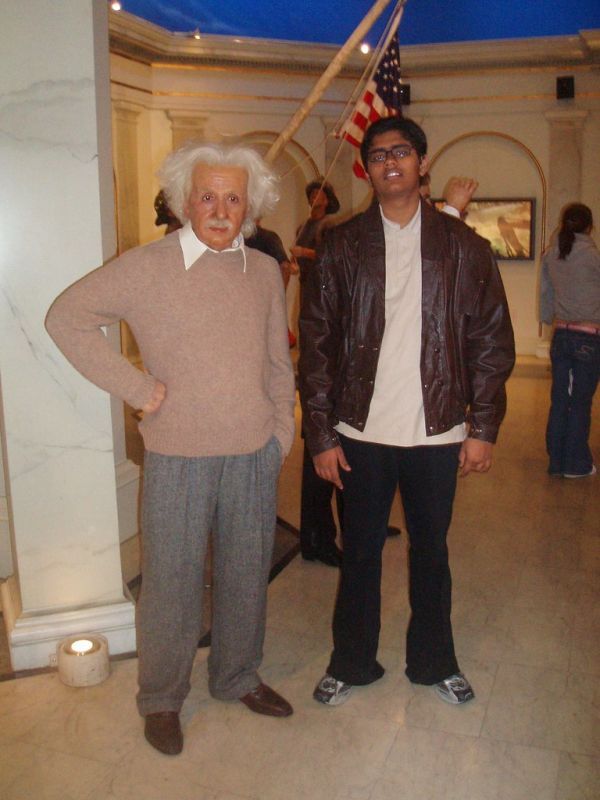 Son with Albert Einstein: Madame Tussaud's, New York