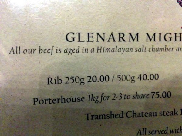 Beef aged in Himalayan Salt Chamber, menu, Tramshed, Hackney, London