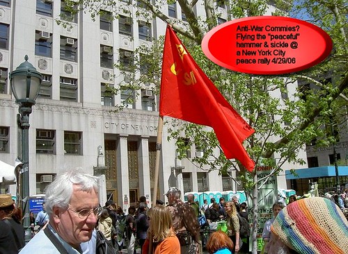 Communist Hammer & Sickle Flag in Lower Manhattan 'Peace Rally'