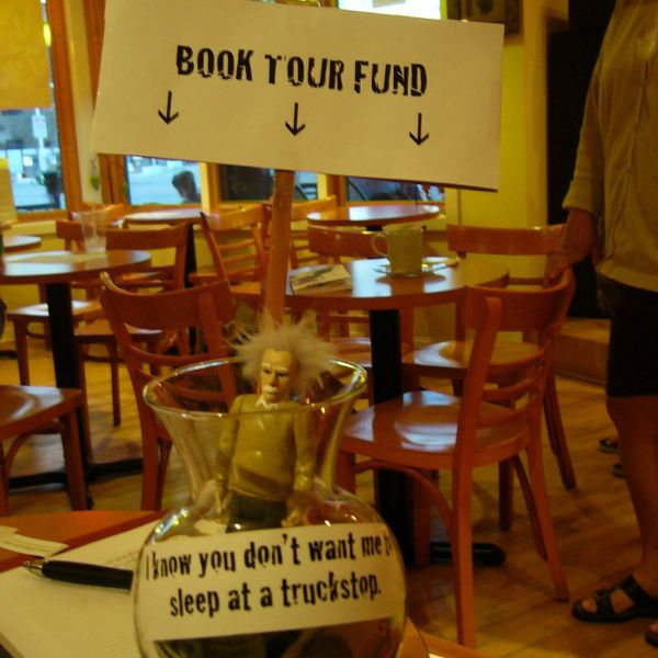 Albert Einstein action figure in Chicago, IL at Red Eyes Coffee