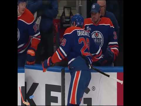 Leon Draisaitl appeared to be injured after taking a hard hit early in the 1. period from Wiesblatt