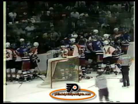 Apr 11, 1985 Bench Clearing Scrum New York Rangers vs Philadelphia Flyers