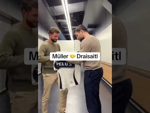 Leon Draisaitl and Thomas Müller swap jerseys after last night’s Oilers game in Vancouver
